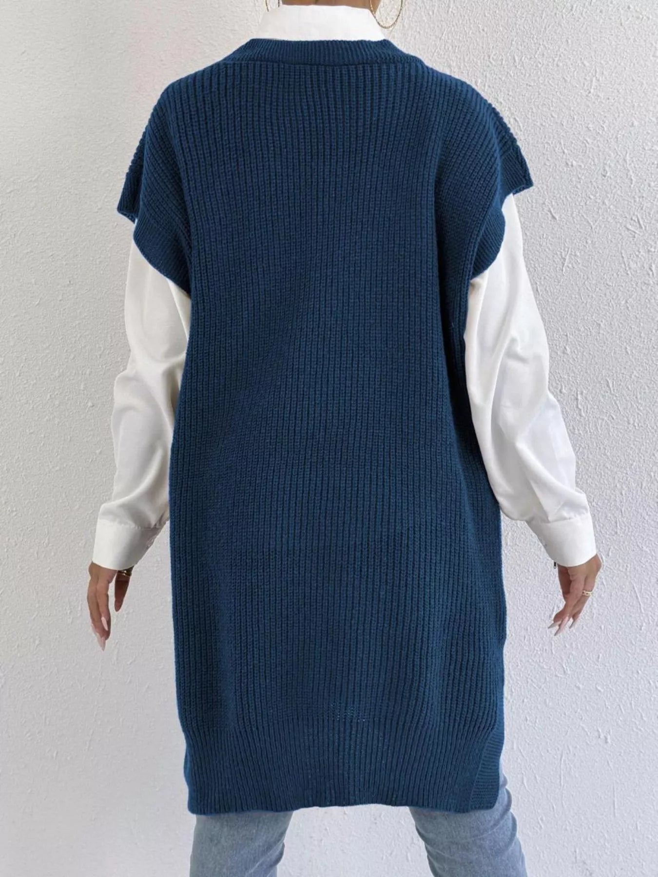 Slit V-Neck Sweater Dress.