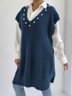 Slit V-Neck Sweater Dress.