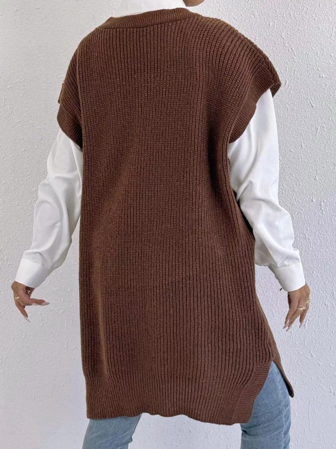 Slit V-Neck Sweater Dress.