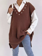 Slit V-Neck Sweater Dress.