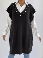 Slit V-Neck Sweater Dress.