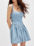 Smocked Crisscross Back Denim Mini Dress.