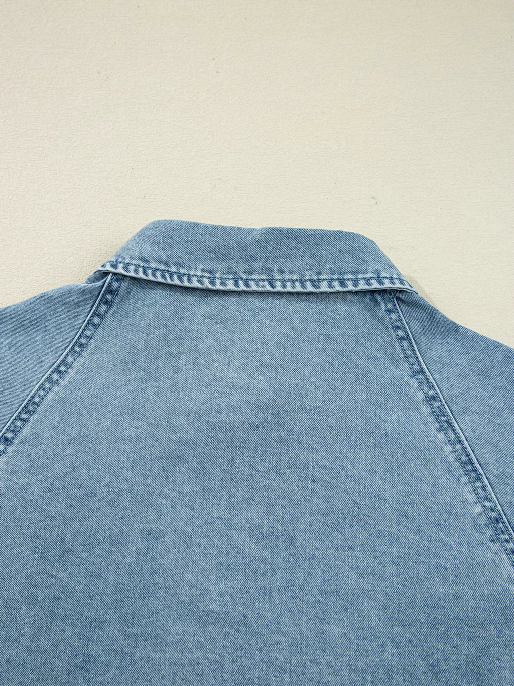 Smocked Cuffs Flared Denim Shirt Mini Dress.
