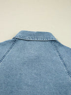 Smocked Cuffs Flared Denim Shirt Mini Dress.