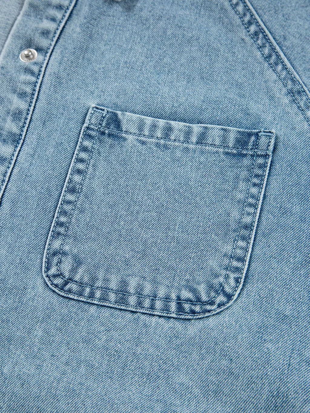 Smocked Cuffs Flared Denim Shirt Mini Dress.