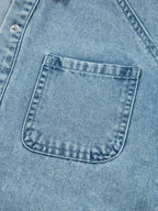 Smocked Cuffs Flared Denim Shirt Mini Dress.