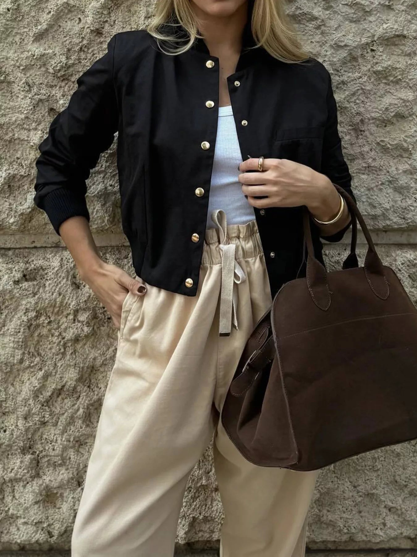 Snap Down Cropped Bomber Jacket.