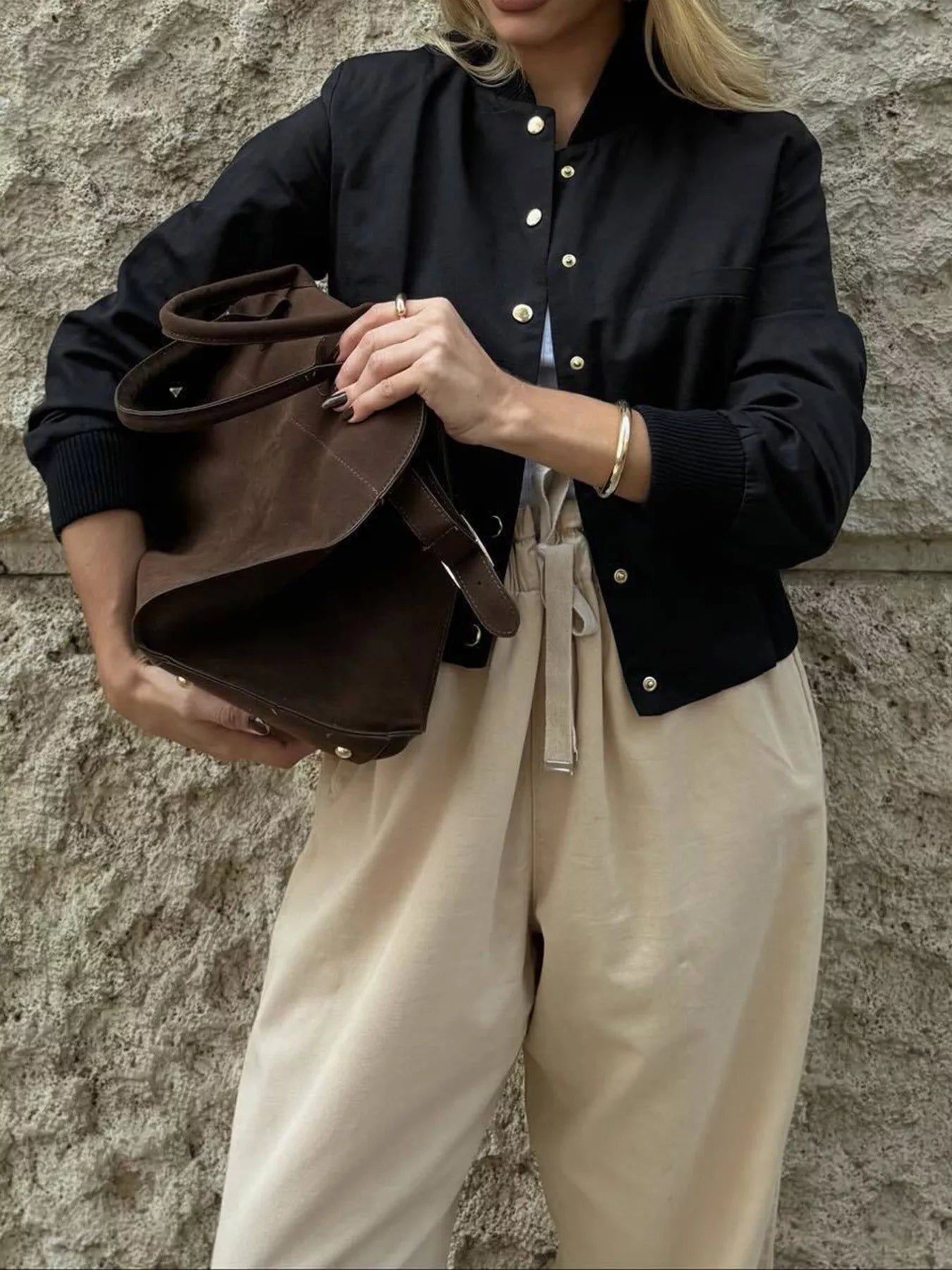 Snap Down Cropped Bomber Jacket.