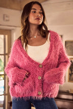 SO ME Soft Touch Hairy Loose Fit Cozy Sweater Cardigan.
