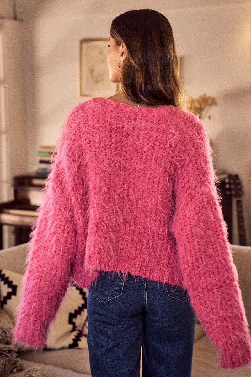 SO ME Soft Touch Hairy Loose Fit Cozy Sweater Cardigan.