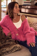 SO ME Soft Touch Hairy Loose Fit Cozy Sweater Cardigan.