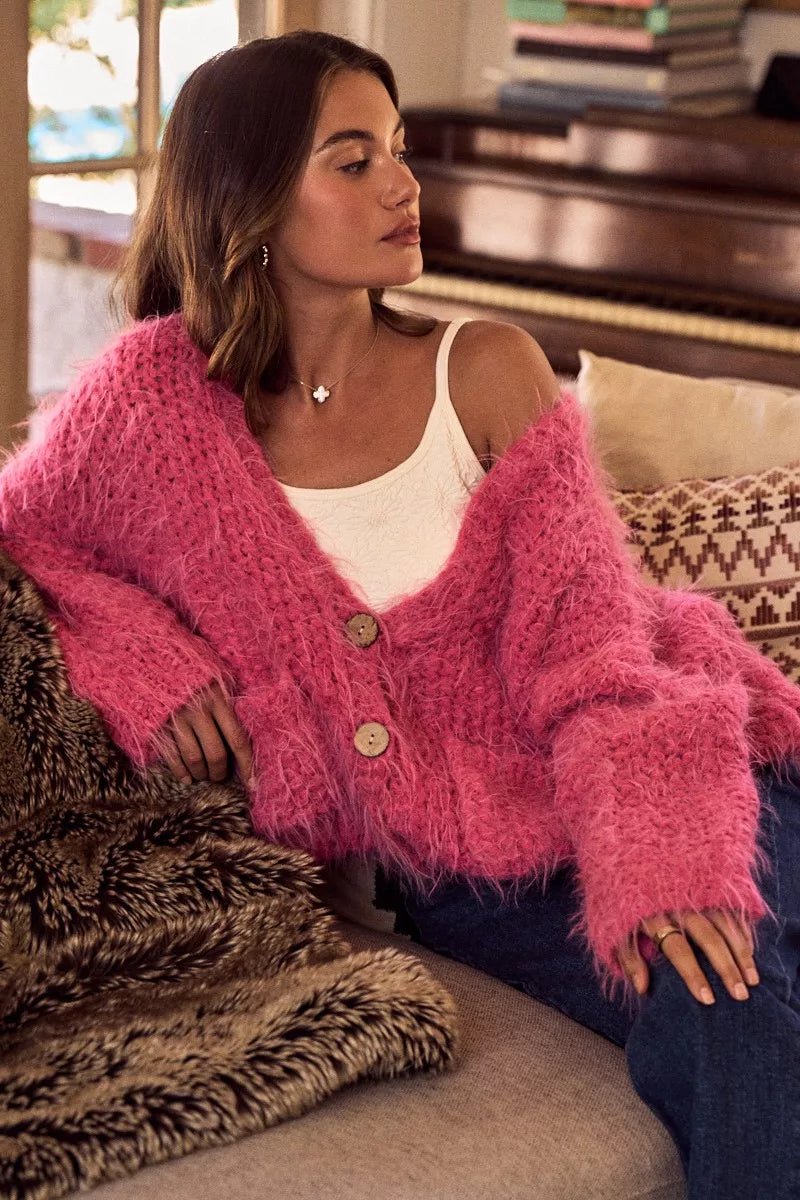SO ME Soft Touch Hairy Loose Fit Cozy Sweater Cardigan.