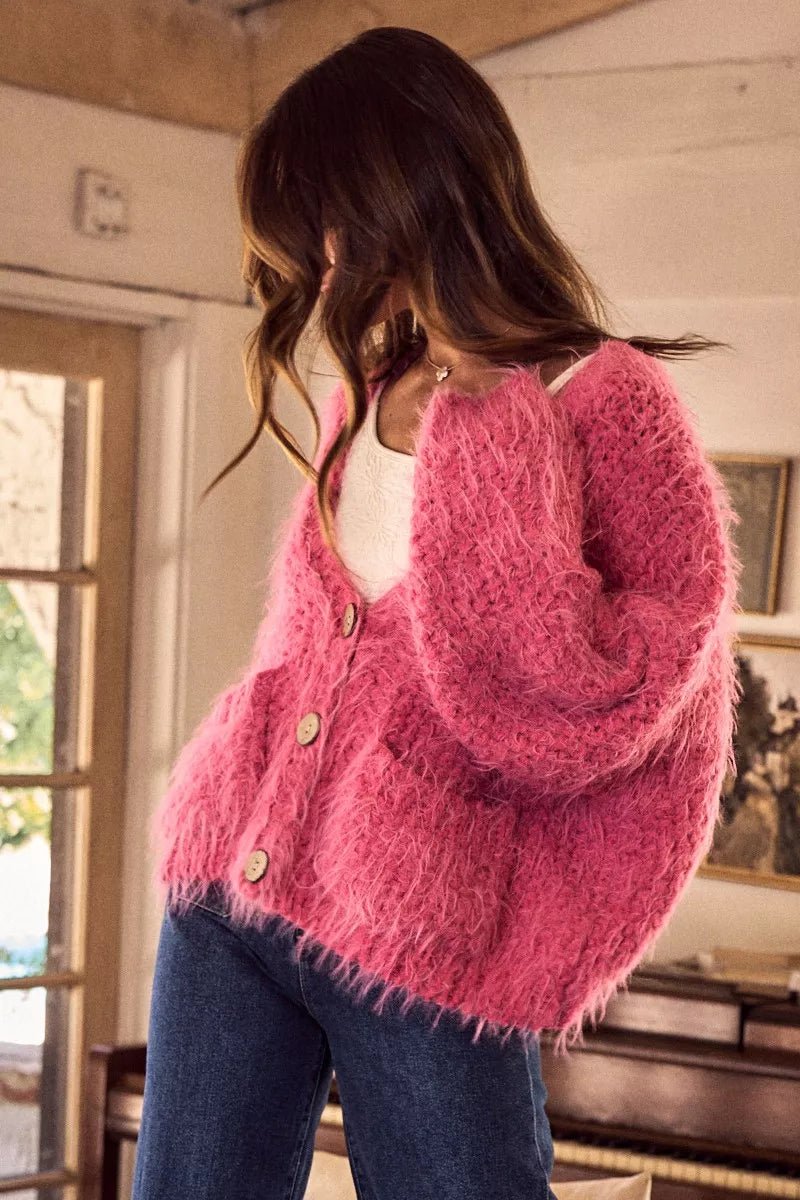 SO ME Soft Touch Hairy Loose Fit Cozy Sweater Cardigan.