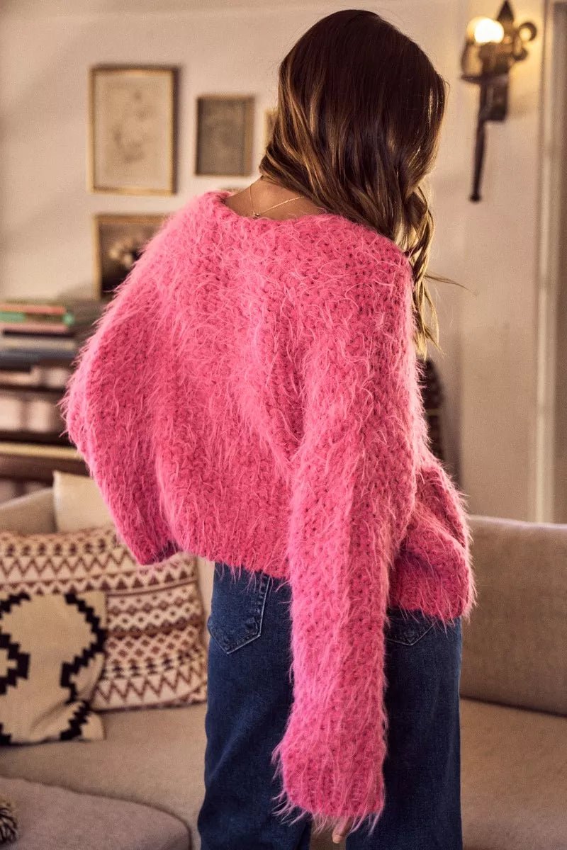 SO ME Soft Touch Hairy Loose Fit Cozy Sweater Cardigan.