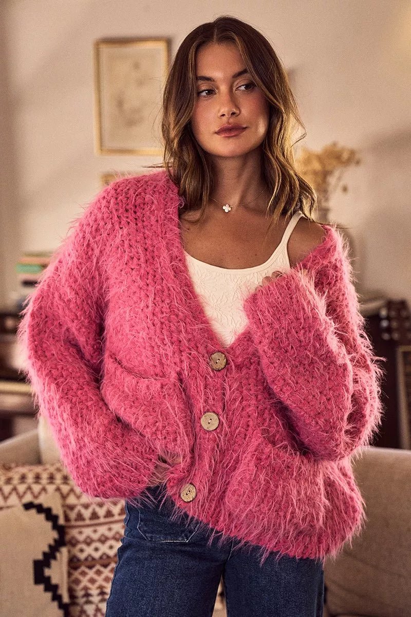 SO ME Soft Touch Hairy Loose Fit Cozy Sweater Cardigan.