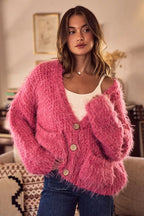 SO ME Soft Touch Hairy Loose Fit Cozy Sweater Cardigan.