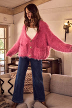 SO ME Soft Touch Hairy Loose Fit Cozy Sweater Cardigan.