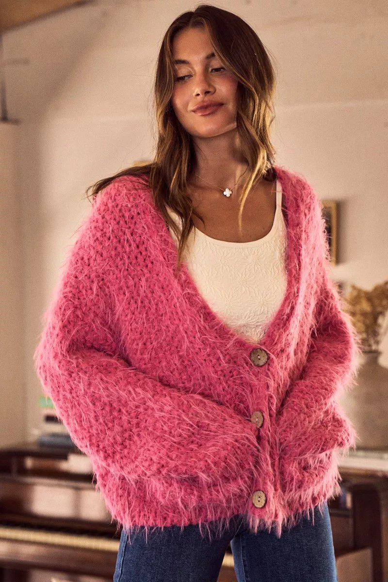 SO ME Soft Touch Hairy Loose Fit Cozy Sweater Cardigan.