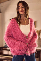 SO ME Soft Touch Hairy Loose Fit Cozy Sweater Cardigan.