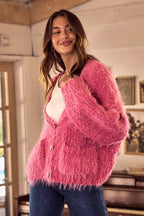 SO ME Soft Touch Hairy Loose Fit Cozy Sweater Cardigan.