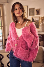 SO ME Soft Touch Hairy Loose Fit Cozy Sweater Cardigan.