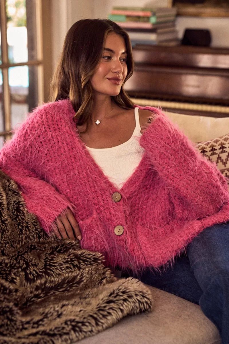 SO ME Soft Touch Hairy Loose Fit Cozy Sweater Cardigan.