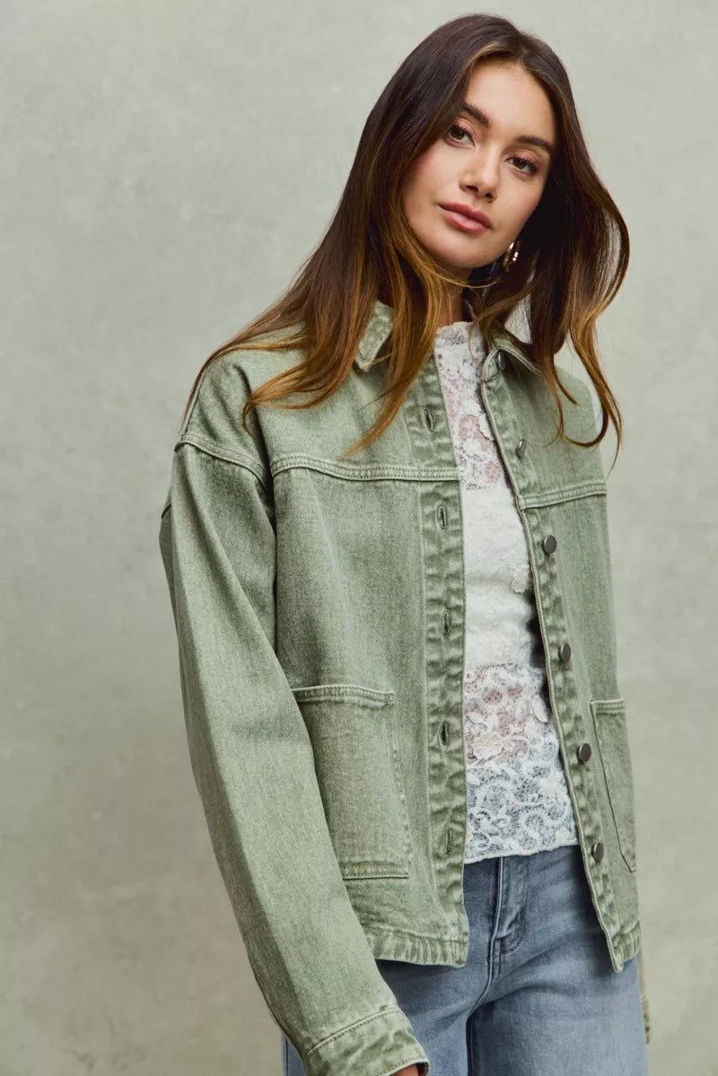 SO ME Vintage Washed Button Twill Shacket.