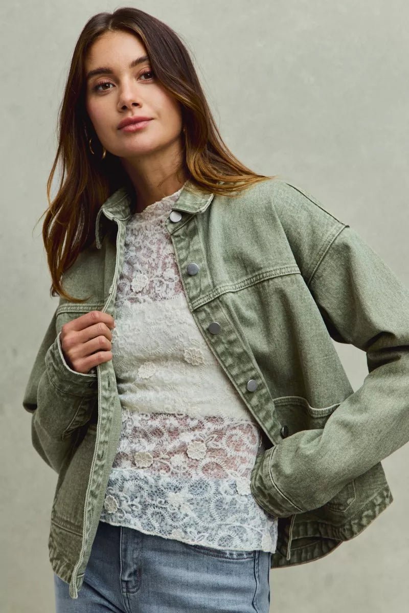 SO ME Vintage Washed Button Twill Shacket.