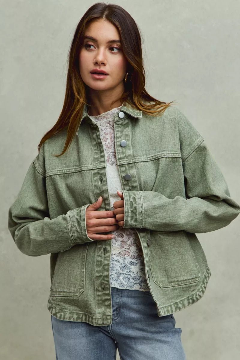 SO ME Vintage Washed Button Twill Shacket.