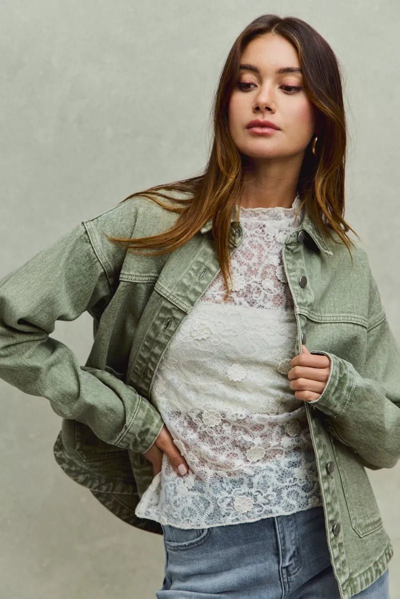 SO ME Vintage Washed Button Twill Shacket.