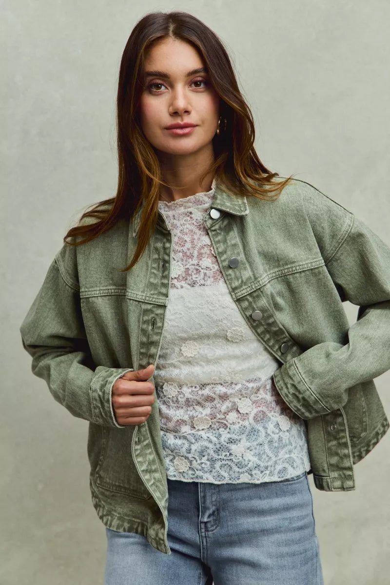 SO ME Vintage Washed Button Twill Shacket.