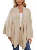 Solid Color Tie-Front Knit Cape Top.