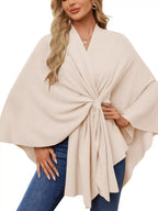 Solid Color Tie-Front Knit Cape Top.