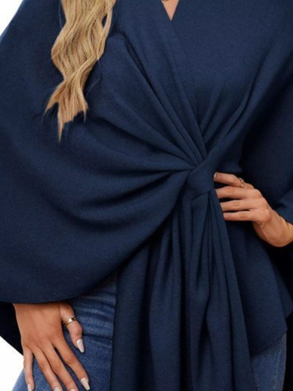 Solid Color Tie - Front Knit Cape Top