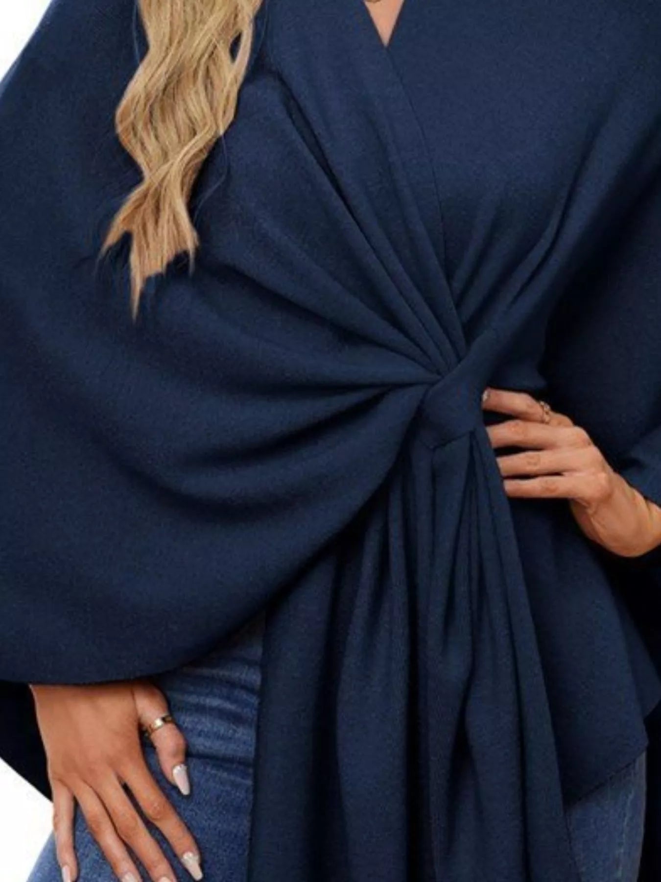 Solid Color Tie - Front Knit Cape Top