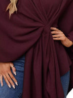 Solid Color Tie-Front Knit Cape Top.