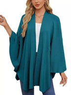 Solid Color Tie-Front Knit Cape Top.