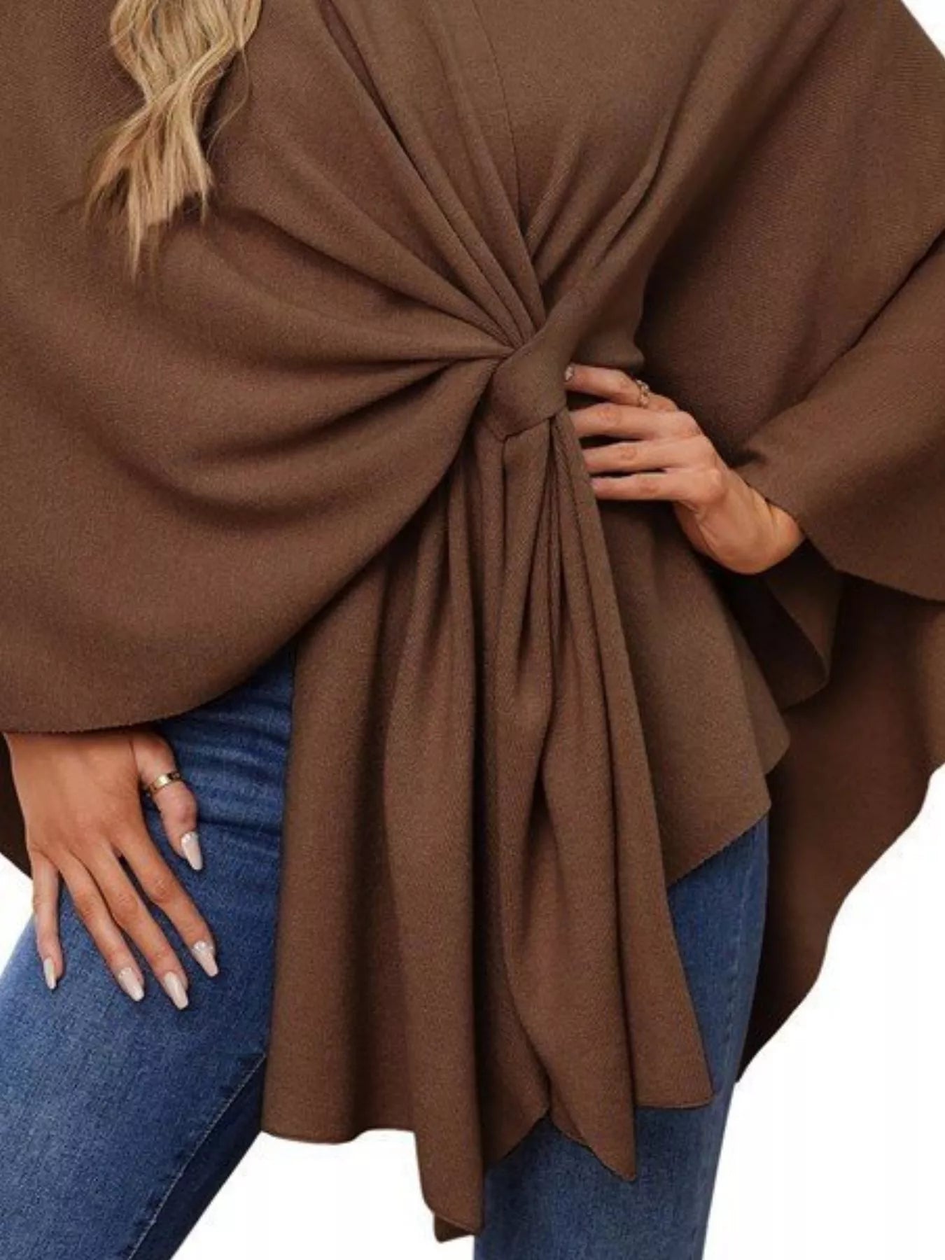Solid Color Tie - Front Knit Cape Top