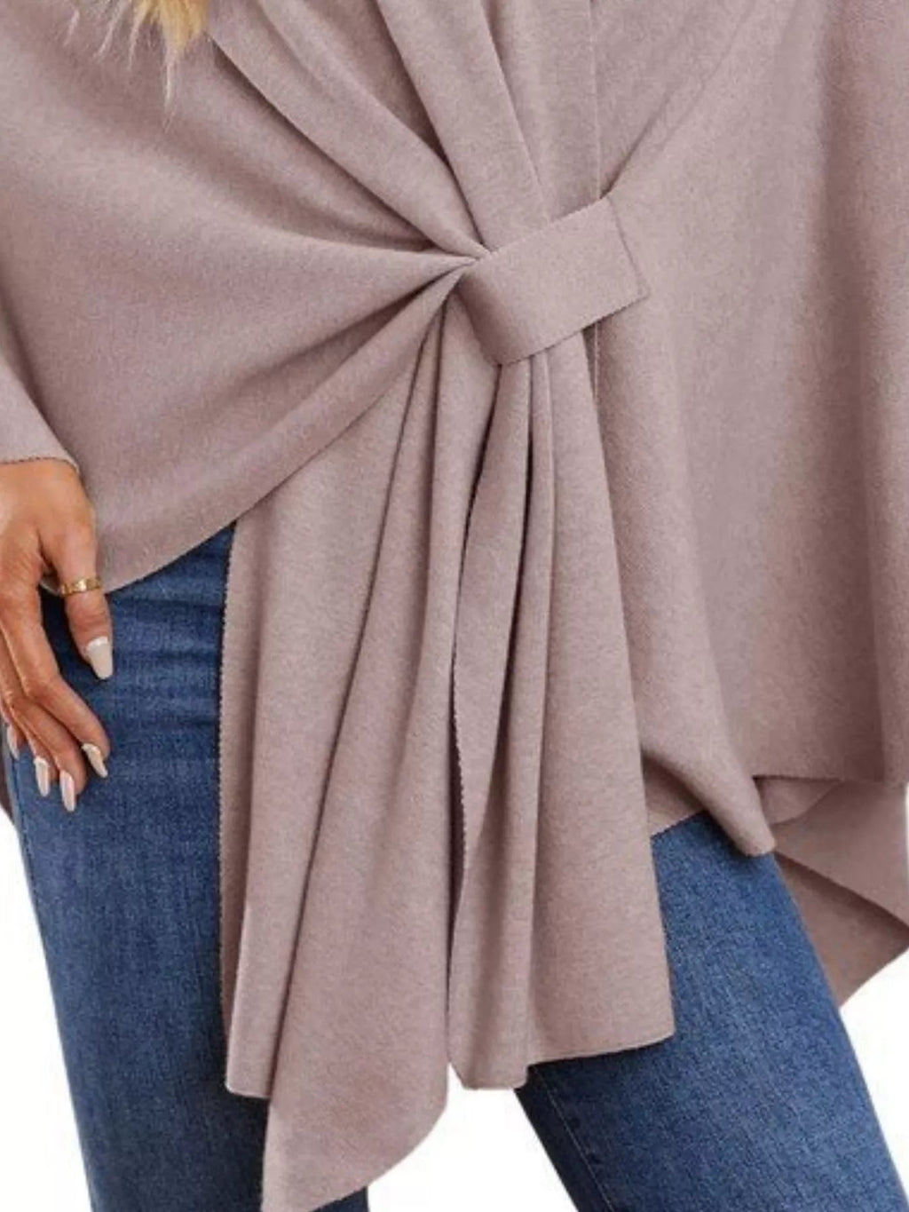 Solid Color Tie - Front Knit Cape Top