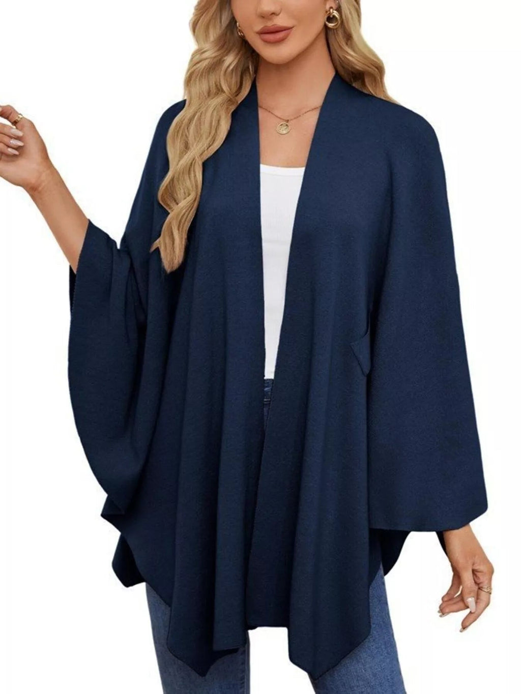 Solid Color Tie - Front Knit Cape Top