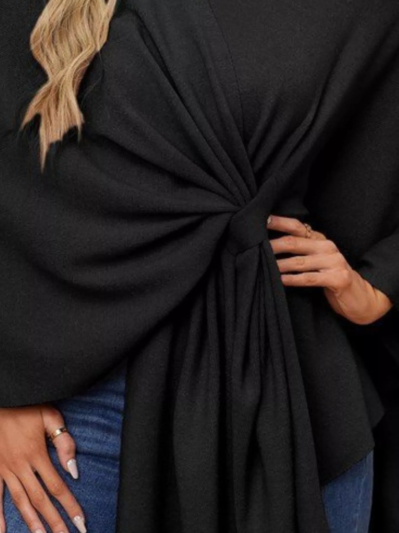 Solid Color Tie - Front Knit Cape Top