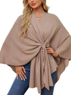 Solid Color Tie - Front Knit Cape Top
