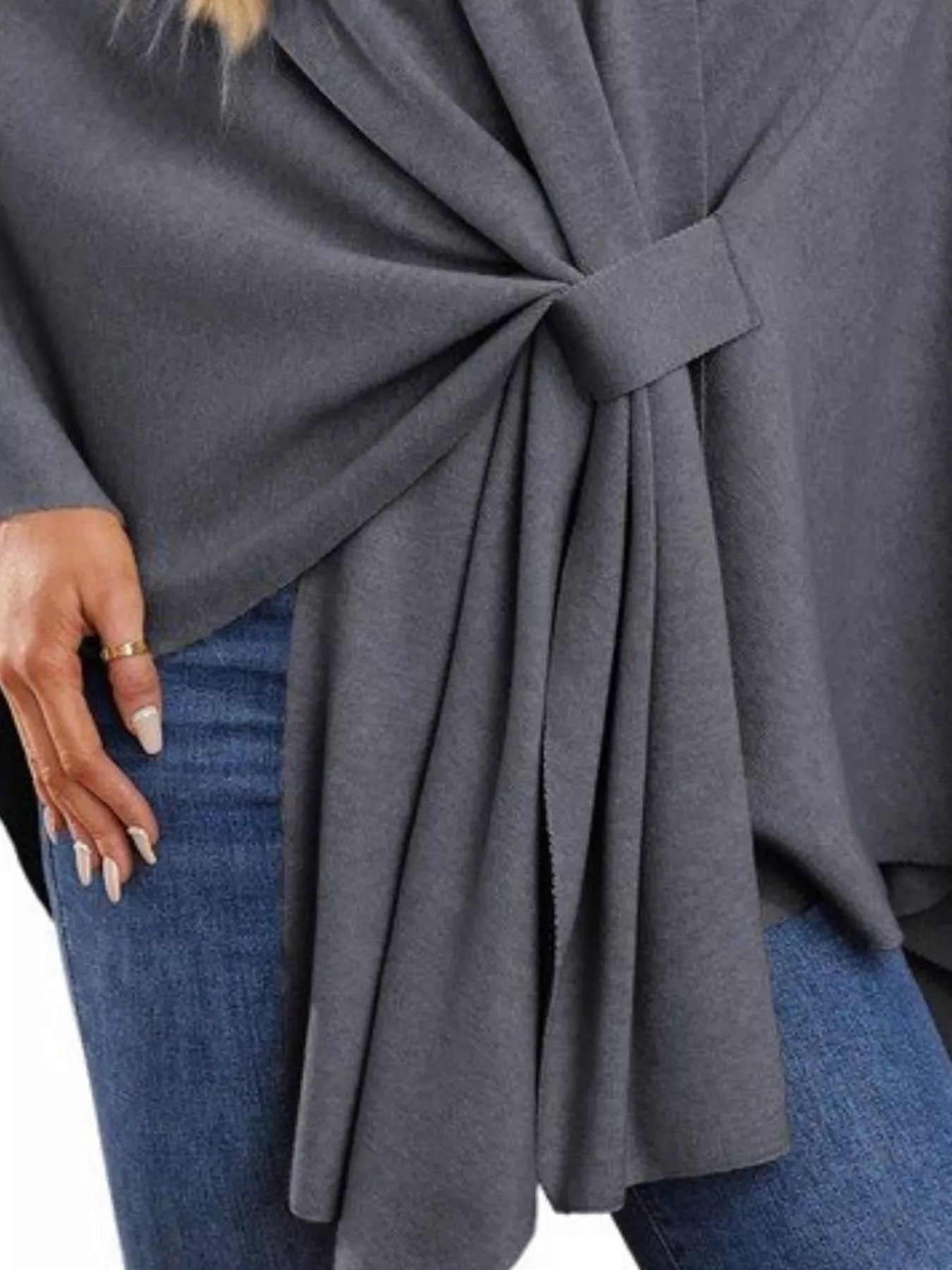 Solid Color Tie - Front Knit Cape Top