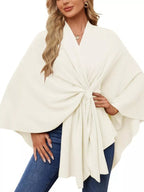 Solid Color Tie-Front Knit Cape Top.