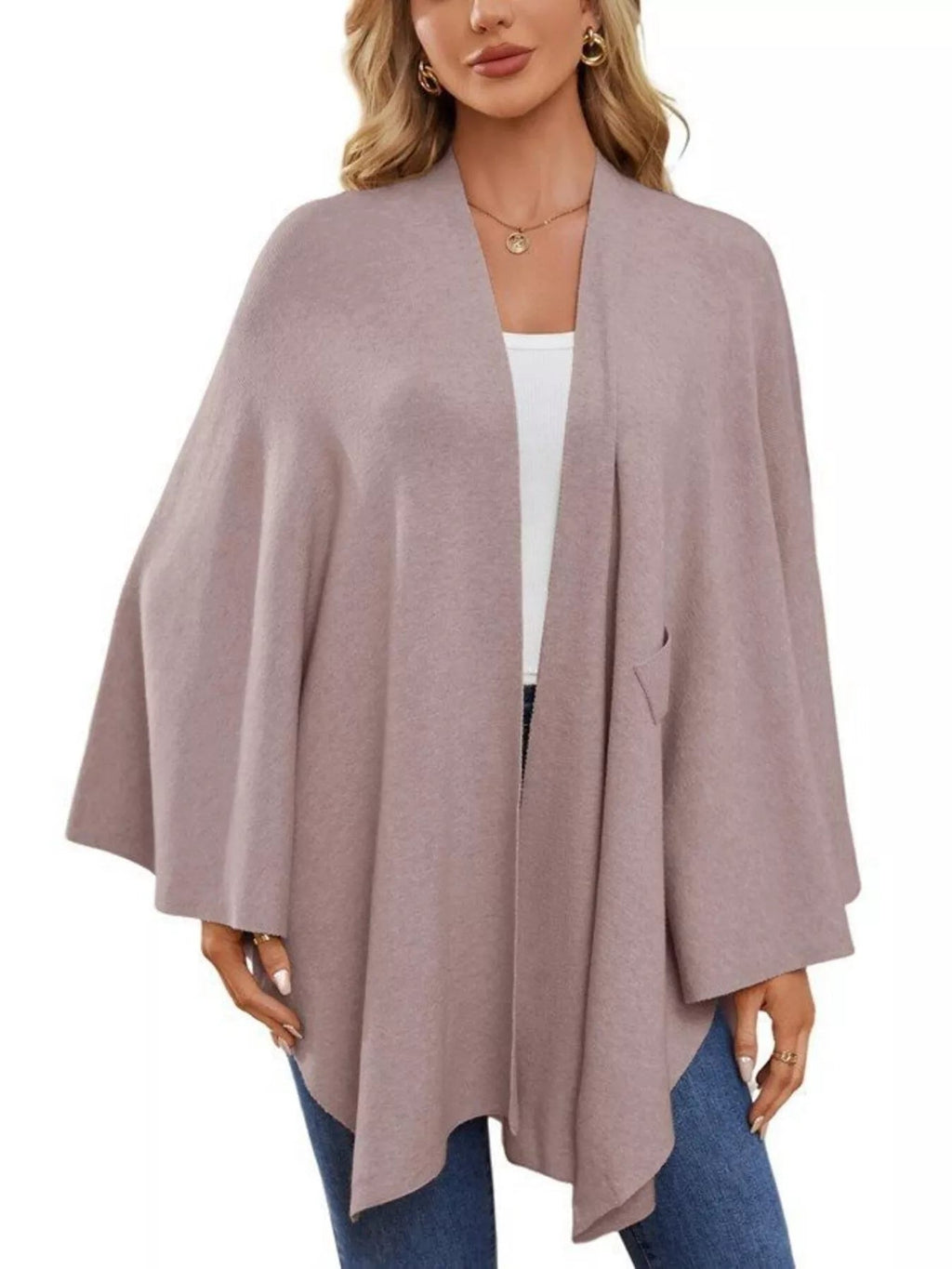 Solid Color Tie - Front Knit Cape Top