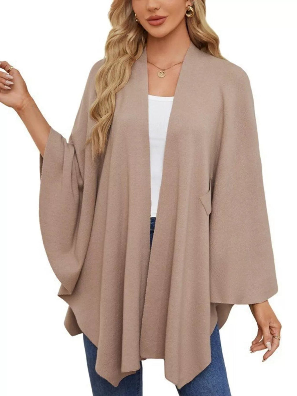 Solid Color Tie - Front Knit Cape Top