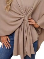 Solid Color Tie - Front Knit Cape Top