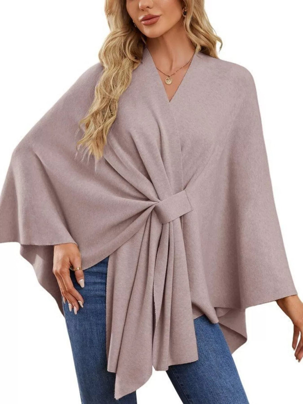 Solid Color Tie - Front Knit Cape Top