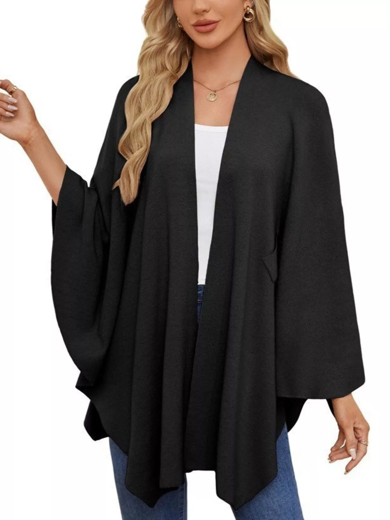Solid Color Tie - Front Knit Cape Top