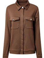 Solid Color Zip Up Button Flap Pocket Jackets.